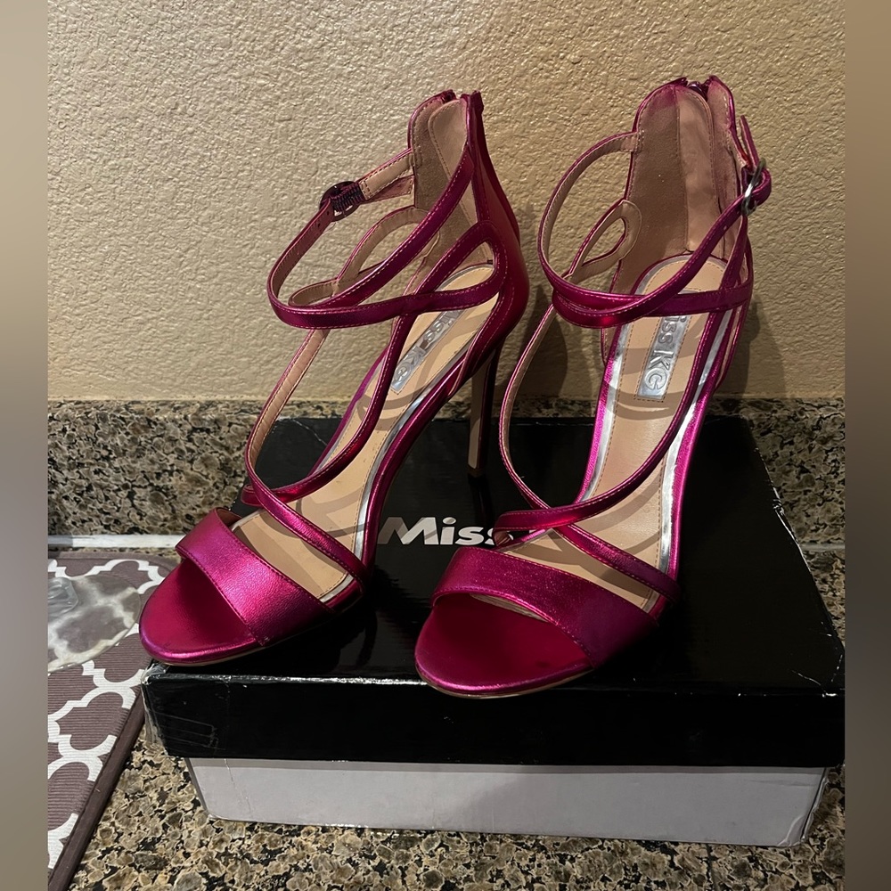 Miss KG  Kurt Geiger Fiesta Pink Metallic Strap heels 39 Synthetic